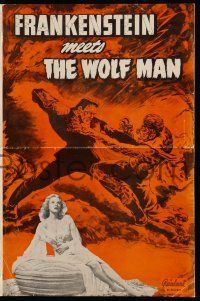 1a694 FRANKENSTEIN MEETS THE WOLF MAN pressbook R49 best art of monsters Lugosi & Chaney fighting!