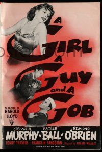 1a708 GIRL, A GUY, & A GOB pressbook '41 art of sexy Lucy Ball with George Murphy & Edmond O'Brien!