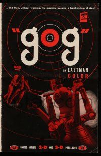 1a712 GOG pressbook '54 3-D, sci-fi, wacky Frankenstein of steel robot destroys its makers!