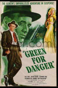 1a724 GREEN FOR DANGER pressbook '47 Sally Gray has loving lips, green eyes, but plans murder!