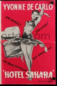 1a752 HOTEL SAHARA pressbook '51 full-length artwork of sexy exotic veil dancer Yvonne De Carlo!