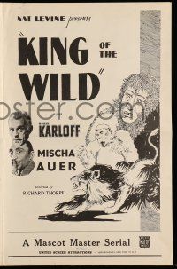 1a789 KING OF THE WILD pressbook R45 top billed Boris Karloff & cool jungle animal art, serial!