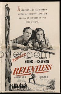 1a885 RELENTLESS pressbook '47 Robert Young, Marguerite Chapman, strange drama in the High Sierras