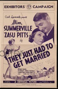 1a931 THEY JUST HAD TO GET MARRIED pressbook '33 Slim Summerville & Zasu Pitts are a great team!