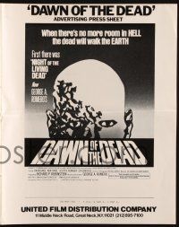 1a642 DAWN OF THE DEAD press sheet '79 George Romero, there's no more room in HELL for the dead!