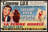 1b065 DESIGNING WOMAN Belgian '57 romantic art of Gregory Peck & Lauren Bacall!