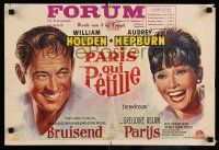 1b075 PARIS WHEN IT SIZZLES Belgian '64 great close-up art of Audrey Hepburn & William Holden!