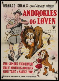 1b755 ANDROCLES & THE LION Danish '55 Victor Mature, wacky Munch artwork of lion tamer!