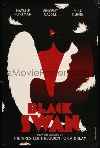1b088 BLACK SWAN teaser DS English 1sh '10 Natalie Portman, cool face in swan retro art by La Boca