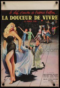 1b046 LA DOLCE VITA French 16x24 '60 Federico Fellini, Mastroianni, sexy Ekberg by Yves Thos!