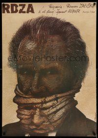 1b274 RDZA Polish 26x37 '81 Zygmunt Hubner, bizarre Pagowski art of man w/face mask!