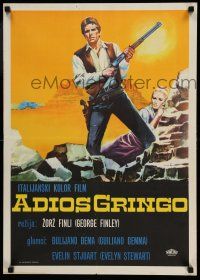 1b402 ADIOS GRINGO Yugoslavian 20x28 '66 art of cowboy Giuliano Gemma with gun, spaghetti western!