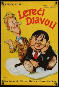 1b432 FLYING DEUCES Yugoslavian 19x28 '60s great artwork of Stan Laurel & Oliver Hardy!
