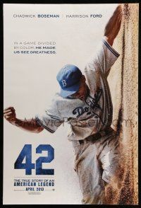 1c020 42 teaser DS 1sh '13 baseball, image of Chadwick Boseman as Jackie Robinson sliding home!