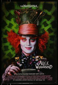 1c033 ALICE IN WONDERLAND advance DS 1sh '10 close-up image of Johnny Depp as the Mad Hatter!