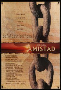 1c049 AMISTAD DS 1sh '97 Morgan Freeman, Steven Spielberg, cool silhouette & chains design!