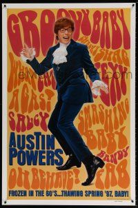 1c069 AUSTIN POWERS: INT'L MAN OF MYSTERY teaser DS 1sh '97 Mike Myers is frozen in the 60s!