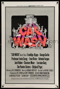 1c136 CAR WASH 1sh '76 written by Joel Schumacher, cool Drew Struzan art of cast around title!