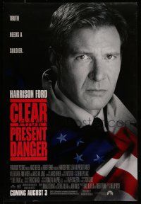 1c170 CLEAR & PRESENT DANGER advance DS 1sh '94 great portrait of Harrison Ford and American flag!