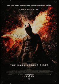 1c185 DARK KNIGHT RISES advance DS 1sh '12 Christian Bale as Batman, a fire will rise!