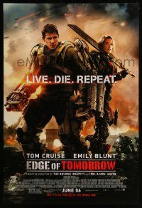 1c216 EDGE OF TOMORROW advance DS 1sh '14 Tom Cruise & Emily Blunt, live, die, repeat!