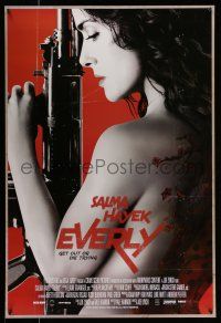 1c230 EVERLY DS 1sh '14 great image of sexy, topless and tattooed Salma Hayek with machine gun!