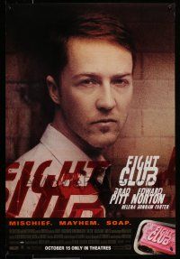 1c249 FIGHT CLUB advance 1sh '99 David Fincher, great close-up portrait of Edward Norton!
