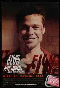 1c248 FIGHT CLUB advance 1sh '99 David Fincher, great close-up portrait of Brad Pitt!