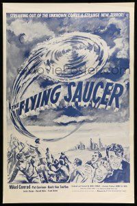 1c255 FLYING SAUCER 1sh R53 cool sci-fi artwork of UFOs from space & terrified people!