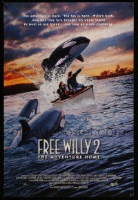 1c264 FREE WILLY 2 advance 1sh '95 Dwight Little directed sequel, The Adventure Home, killer whale!