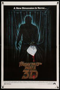 1c266 FRIDAY THE 13th PART 3 - 3D 1sh '82 slasher sequel, art of Jason stabbing through shower!