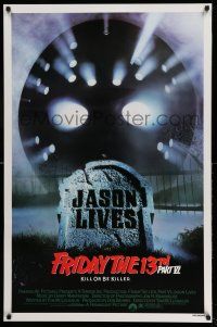1c268 FRIDAY THE 13th PART VI 1sh '86 Jason Lives, cool image of hockey mask & tombstone!