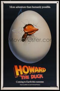 1c358 HOWARD THE DUCK teaser 1sh '86 George Lucas, great art of hatching egg with cigar in mouth!