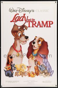 1c457 LADY & THE TRAMP 1sh R86 Walt Disney romantic canine dog classic!