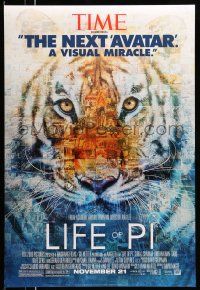 1c477 LIFE OF PI style B advance DS 1sh '12 Suraj Sharma, Irrfan Khan, cool collage of tiger!