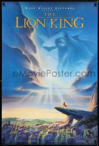 1c480 LION KING DS 1sh '94 Disney Africa jungle cartoon, Simba on Pride Rock with Mufasa in sky!