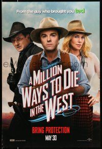 1c537 MILLION WAYS TO DIE IN THE WEST teaser DS 1sh '14 close-up of MacFarlane, Theron, Neeson!