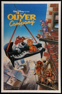 1c578 OLIVER & COMPANY int'l 1sh '88 great art of Walt Disney cats & dogs in New York City!