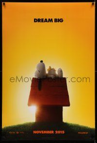 1c588 PEANUTS MOVIE style A teaser DS 1sh '15 wonderful image of Snoopy and Woodstock on doghouse!