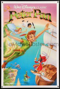 1c591 PETER PAN 1sh R89 Walt Disney animated cartoon classic, flying art by Bill Morrison!
