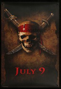 1c600 PIRATES OF THE CARIBBEAN teaser 1sh '03 Johnny Depp, Rush, skull & crossed swords!