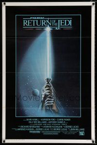1c647 RETURN OF THE JEDI int'l 1sh '83 George Lucas, art of hands holding lightsaber by Tim Reamer!
