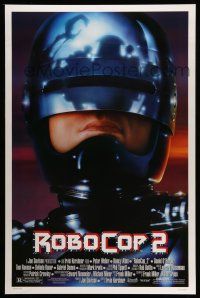 1c661 ROBOCOP 2 DS 1sh '90 great close up of cyborg policeman Peter Weller, sci-fi sequel!