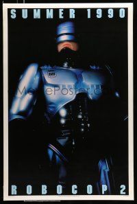 1c662 ROBOCOP 2 teaser DS 1sh '90 great close up of cyborg policeman Peter Weller, sci-fi sequel!