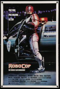 1c660 ROBOCOP 1sh '87 Peter Weller close-up in title role, Paul Verhoeven classic sci-fi!