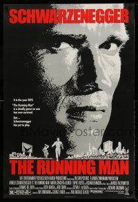 1c671 RUNNING MAN 1sh '87 huge close up headshot of Arnold Schwarzenegger!