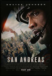 1c675 SAN ANDREAS advance DS 1sh '15 close-up of Dwayne Johnson flying in helicopter!