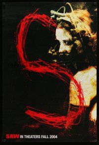 1c677 SAW teaser 1sh '04 James Wan horror, image of Shawnee Smith in diabolical device with red 