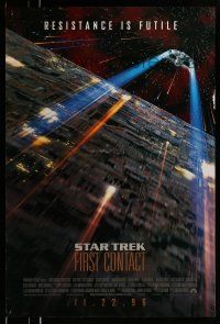 1c746 STAR TREK: FIRST CONTACT int'l advance 1sh '96 image of starship Enterprise above Borg cube!