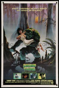 1c761 SWAMP THING 1sh '82 Wes Craven, cool Richard Hescox art of him holding Adrienne Barbeau!